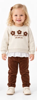 ÖRGÜ ÇİÇEKLİ 3 İP KIZ BEBE TAKIM 26986