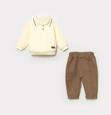ÖRME YAKA KETENLİ BEBE TAKIM 4026-2
