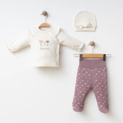 OYALI LALE BASKILI PAMUKLU 3 LÜ BEBE TAKIM A5012