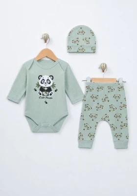 PANDA BASKI BADİLİ PAMUKLU 3 LÜ ERKEK BEBE TAKIM 14004
