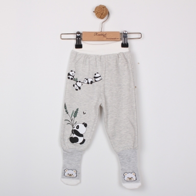 PANDA BASKILI ÇORAPLI ERKEK BEBE TEK ALT 5364