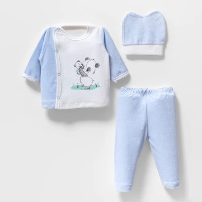PANDA BASKILI KADİFE 3 LÜ BEBE TAKIM 3660