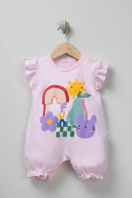 PAPATYA TAVŞAN BASKILI YAZLIK KIZ BEBE TULUM 448