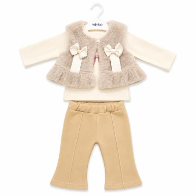 PELUŞ BOLEROLU 3 LÜ KIZ BEBE TAKIM 8030