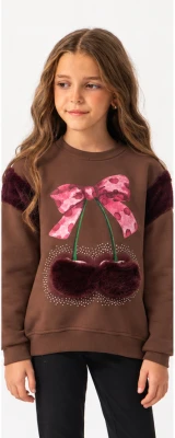 PELUŞ DETAY VİŞNE BASKILI 3 İP KIZ ÇOCUK SWEAT  7938