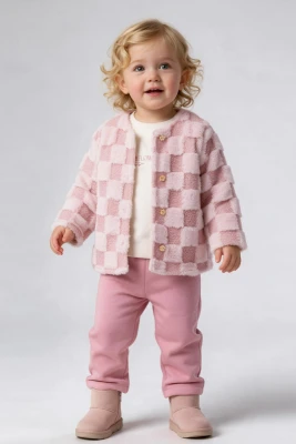 PELUŞ HIRKALI 3 İP KIZ BEBE TAKIM 2681