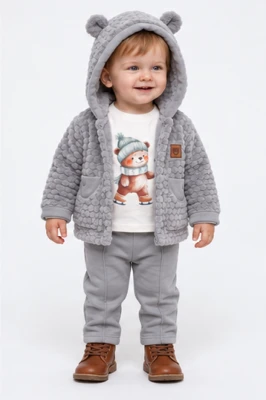 PELUŞ HIRKALI 3 LÜ ERKEK BEBE TAKIM 8551