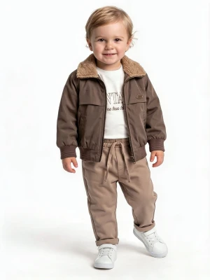PELUŞ YAKA CEKETLİ 3 LÜ ERKEK BEBE TAKIM 8067