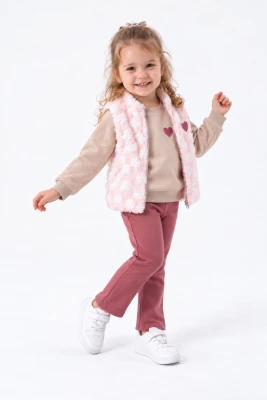 PELUŞ YELEKLİ 3 İP KIZ ÇOCUK TAKIM 57497