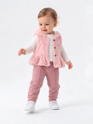 PELUŞ YELEKLİ 3 LÜ KIZ BEBE TAKIM 57654