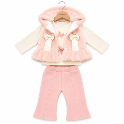PELUŞ YELEKLİ 3 LÜ KIZ BEBE TAKIM 8031