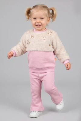 PELUŞLU ÇİÇEK NAKIŞLI 3 İP KIZ BEBE TAKIM 2640