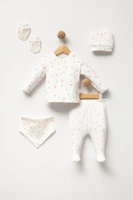PEMBE ÇİÇEKLİ KIZ BEBE BEŞLİ ZIBIN SET 54