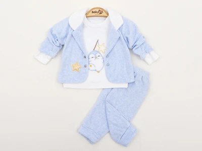 PENGUEN CEKETLİ 3 LÜ KADİFE BEBE TAKIM 2463