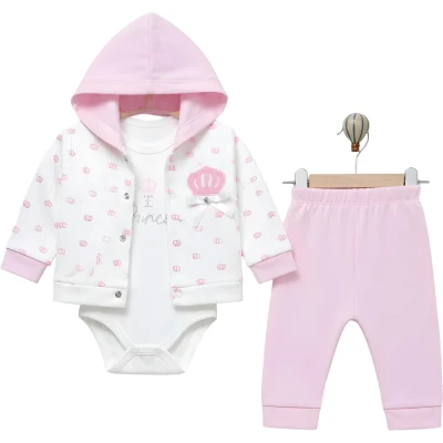 PRİNCESS KAPÜŞONLU PAMUKLU 3 LÜ BEBE TAKIM  13006