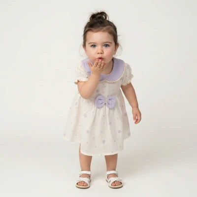 PUANLI FİYONK DETAYLI KIZ BEBE ELBİSE 2614