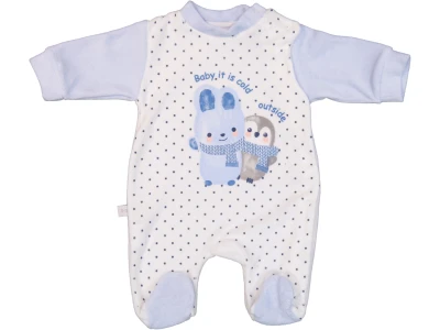 PUANLI TAVŞAN VE PENGUEN BASKILI KADİFE BEBE TULUM 2121