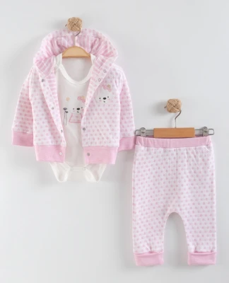 PUANTİYELİ AYICIK DESEN KIZ BEBE 3'LÜ TAKIM 1231