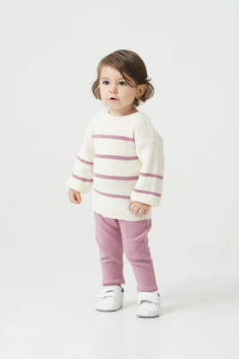 RENKLİ ÇİZGİLİ TRİKO KIZ BEBE TAKIM 6453