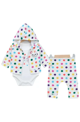RENKLİ KAPÜŞONLU BADİLİ PAMUKLU KIZ BEBE TAKIM 13011