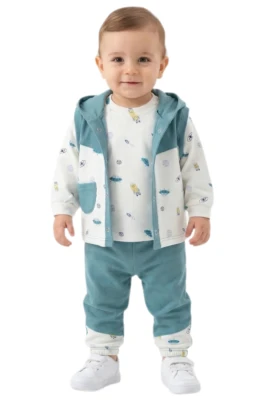 ROKET BASKILI KAPŞONLU ERKEK BEBE TAKIM 2035