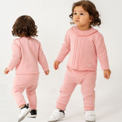 SAÇ ÖRGÜ DETAYLI TRİKO  KIZ BEBEK TAKIM 6438