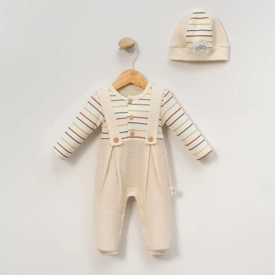 ŞAPKA AKSESUARLI ASKILI ERKEK BEBE TULUM 1140