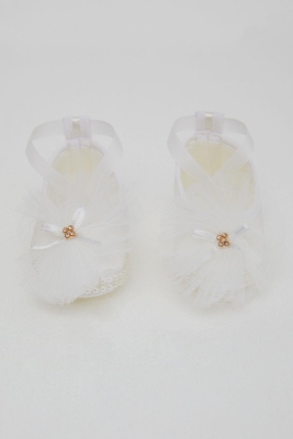 SATEN KUMAŞ İNCİ DETAYLI KIZ BEBE BABET 1053