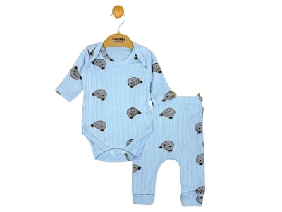 SEVİMLİ AYI BASKILI BADİLİ 2 Lİ BEBE TAKIM 50120