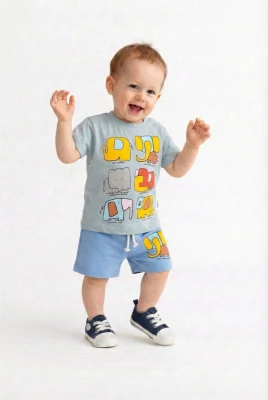 SEVİMLİ FİLLER BASKILIERKEK BEBE 2 Lİ TAKIM 2076