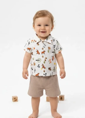SEVİMLİ HAYVANLAR BASKILI ERKEK BEBE MÜSLİN 2'Lİ TAKIM 016