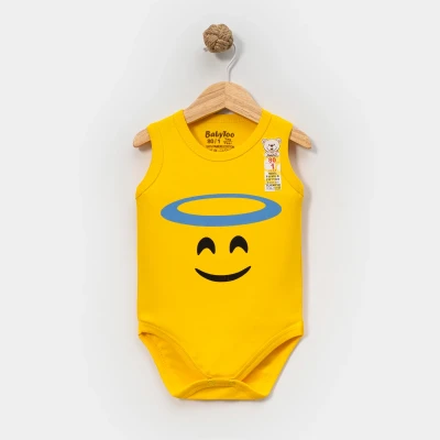 SEVİMLİ SURAT EMOJİ BASKILI ASKILI BEBE ÇITÇITLI BADİ 734508