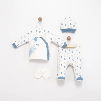 SEVİMLİ TAVŞANLAR BASKILI 5 Lİ ERKEK BEBE ZIBIN TAKIMI 10176