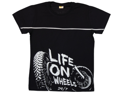 SIFIR YAKA LIFE ON WHEELS BASKLI T-SHIRT 