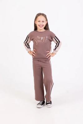 SMILE NAKIŞLI ŞERİT DETAYLI ÜÇ İP KIZ ÇOCUK TAKIM 7508