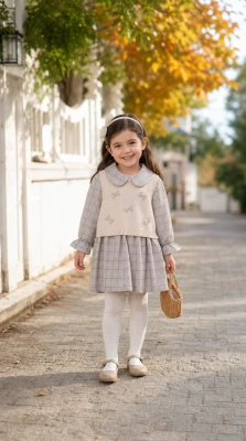 SÜVETERLİ EKOSE KIZ ÇOCUK ELBİSE 7022
