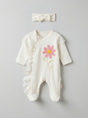 SÜZENE PAPATYA NAKIŞLI FİSTOLU KIZ BEBE TULUM 122