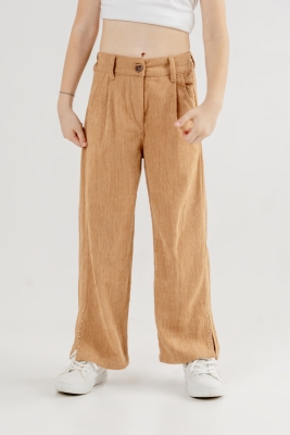 TAŞ İŞLEMELİ KIZ ÇOCUK KETEN PANTOLON 2525-3