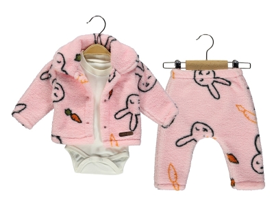 TAVŞAN DESENLİ HIRKALI 3 LÜ BEBE TAKIM 365