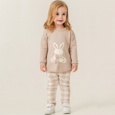 TAVŞAN DESENLİ TRİKO KIZ BEBE TAKIM 6452