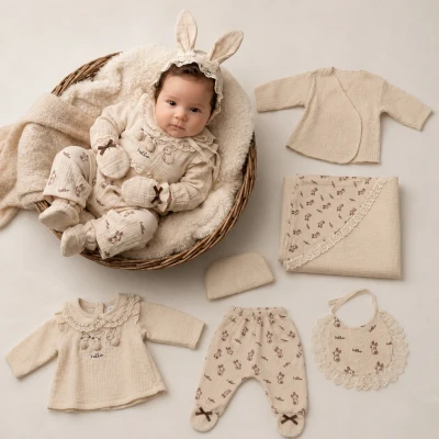 TAVŞAN KABARTMALI KULAKLI KIZ BEBE 10 LU ZIBIN SET 10032