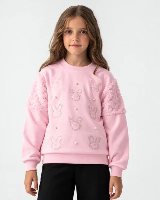 TAVŞAN NAKIŞLI 2 İP ŞARDONLU KIZ ÇOCUK SWEAT 7948