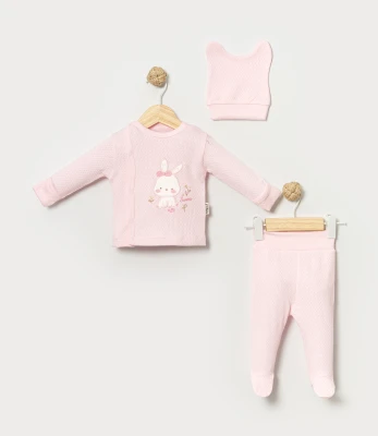 TAVŞAN NAKIŞLI KIZ BEBE 3 LÜ TAKIM 9465