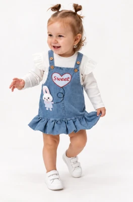 TAVŞANLI 2 Lİ DENİM KIZ BEBE JİLE 1004