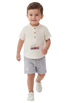 TREN NAKIŞLI ERKEK BEBE MÜSLİN TAKIM 2163
