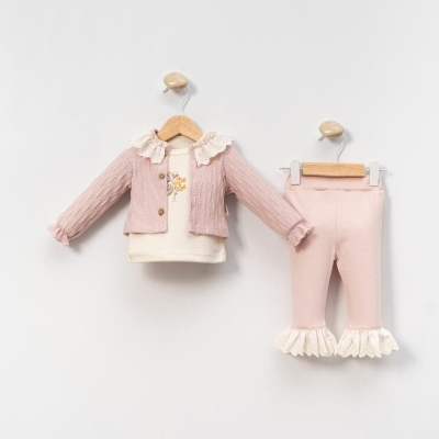 TRİKO GARNİLİ KIZ BEBE 3 LÜ TAKIM 4056