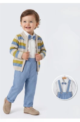 TRİKO HIRKALI 3 LÜ ERKEK BEBE SALOPET TAKIM 7474