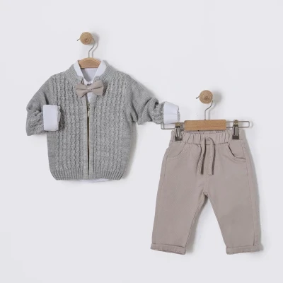 TRİKO HIRKALI 3 LÜ ERKEK BEBE TAKIM 7486
