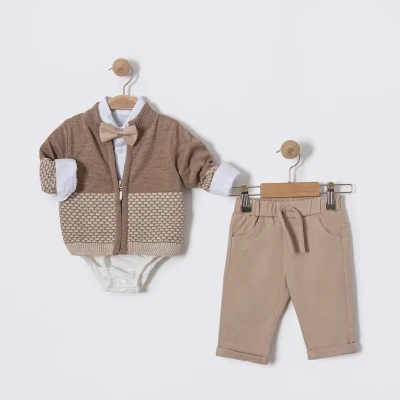 TRİKO HIRKALI  3 LÜ ERKEK BEBE TAKIM 9056