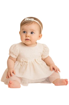 TÜLLÜ FİYONK DETAYLI KIZ BEBE ELBİSE 3393